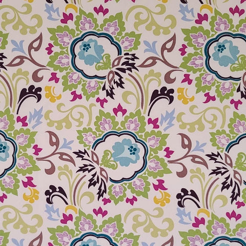 Paradise Collection PA-306 for Art Gallery Fabrics - White Fabric / Brightly Colored Medallion Flower Print