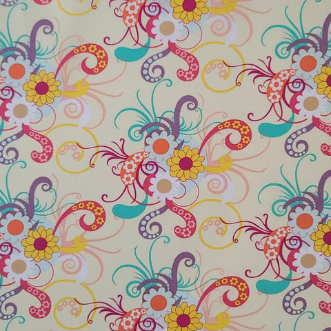 Sugar Collection SU-807 Art Gallery Fabrics - Pale Yellow Fabric / Purple, Bright Yellow, Turquoise, White Retro Flower Print