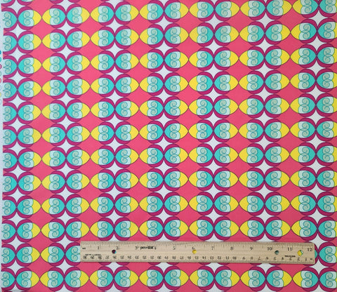 Sugar Collection SU-903 Fruity Scoops Art Gallery Fabrics - White, Dark Pink Vertical Stripe Fabric / Bright Yellow, Raspberry, Aqua Pattern