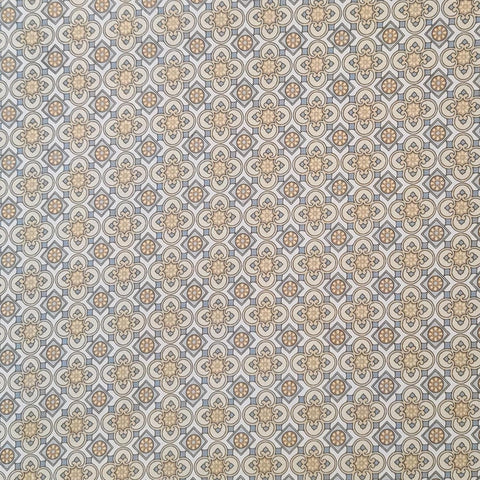 Victoria 2459-77 for Benartex - Soft White Fabric / Antique Gold, Yellow, Victorian Blue Reproduction Style Print