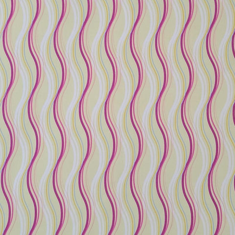 Paradise Collection PA-204 for Art Gallery Fabrics - Light Yellow Fabric / Magenta, Dark Pink, Light Blue, White Wavy Vertical Stripe