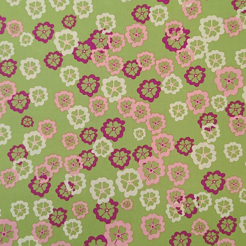 Paradise Collection PA-205 for Art Gallery Fabrics - Bright Green Fabric / Raspberry, Dark Pink, Pink Flower Print