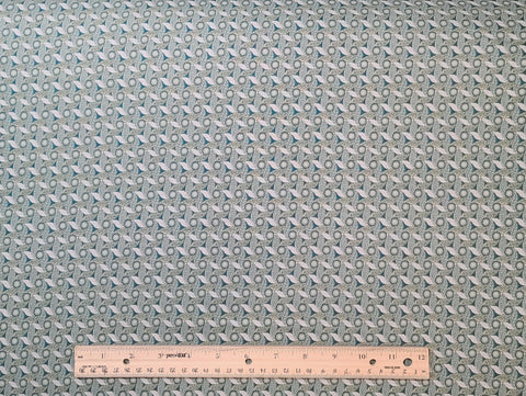 Silk Road Odeon 3413-55 Benartex - Dark Blue/Green, Tan, White, Silver Geometric Print Fabric