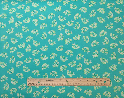 Cosmopolitan for Exclusively Quilters 60095-5 - Bright Aqua Fabric / Pale Green, Teal, White Flower Print