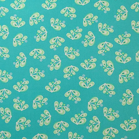 Cosmopolitan for Exclusively Quilters 60095-5 - Bright Aqua Fabric / Pale Green, Teal, White Flower Print