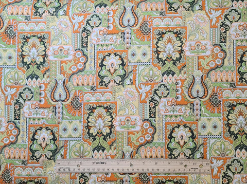 Modern Edge by Jennifer Young 3355-22 for Benartex - Dark Green, Celery, Orange, White, Pale Yellow Mid-Century Modern Cheater Cloth Fabric