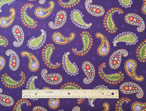 Chelsea 60043-3 Style 3785 for Exclusively Quilters - Dark Purple Fabric / Yellow, Orange, Red Brightly Colored Tossed Paisley Print