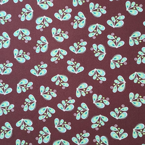 Cosmopolitan for Exclusively Quilters 60095-50 - Dark Brown Fabric / Turquoise, White Tonal Flower Print