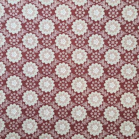 Silk Road Cassie 3411-11 Benartex - Brick Red Fabric / White, Taupe, Light Brick Red Flower Print
