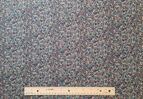 Lafayette Wood BTR5105 Blank Quilting - Dark Brown Tonal Fabric / White, Bright Blue, Green Print