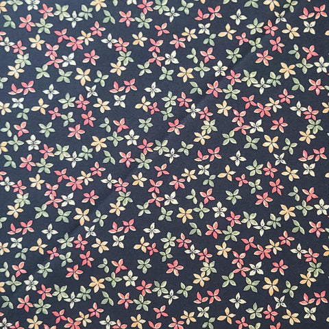 Marakesh 7947-J by Maywood Studio - Black Fabric / Red, Green, Yellow, Cream Tossed Flower Print