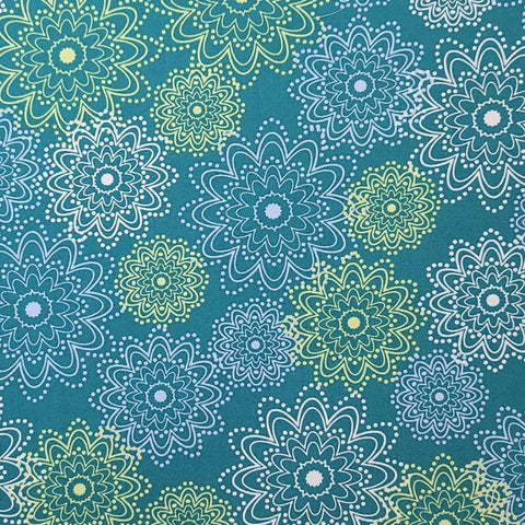 Paradise Collection PA-301 for Art Gallery Fabrics - Teal Fabric / Yellow, Pale Blue, White Dotted Modern Flower Print