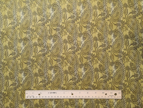South Pacific 2467-49 Pacifica Paisley Moss Benartex - Moss Green Tonal Fabric / Brown Paisley Print