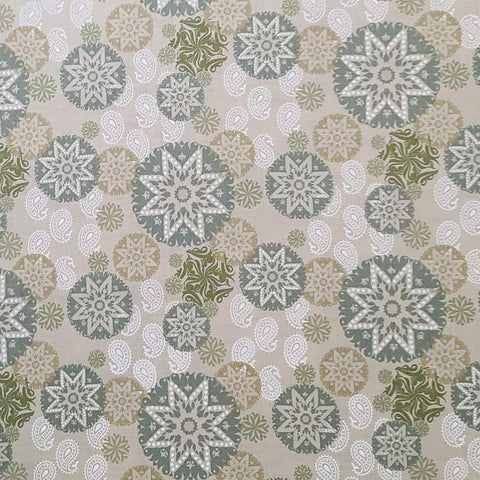 Silk Road Odyssey Medallion 3412-44 for Benartex - Pale Moss Green Fabric / Moss, White, Kahki Green Medallion and Paisley Print