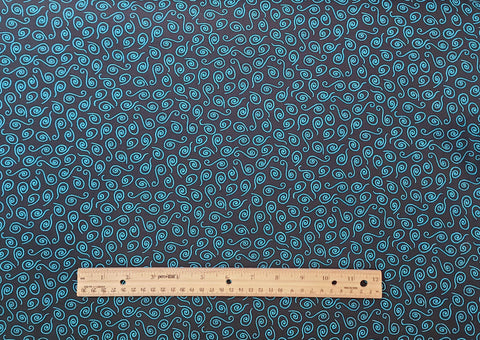Skidoodle Sea BTR6123 Blank Quilting - Black Fabric / Bright Turquoise Swirl Print