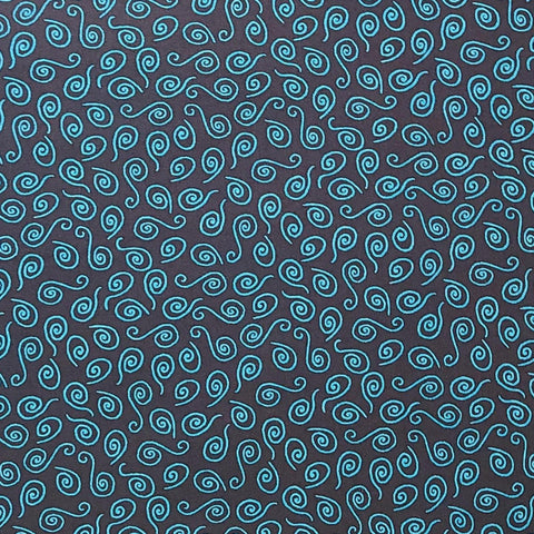 Skidoodle Sea BTR6123 Blank Quilting - Black Fabric / Bright Turquoise Swirl Print