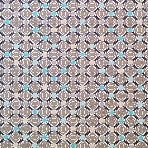 Revive Collection RE-8727 for Art Gallery Fabrics - Tan Fabric / Dark Brown, Aqua, Seafoam Green, Peach Geometric Floral Print