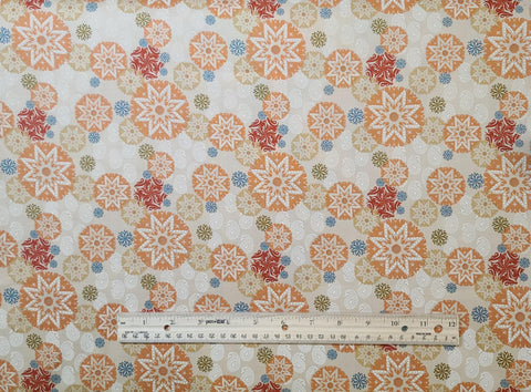 Silk Road Odyssey Medallion 3412-33 for Benartex - Light Tan Fabric / Cream Paisley Background / Dark Red, Teal Olive Green, Coral Medallion