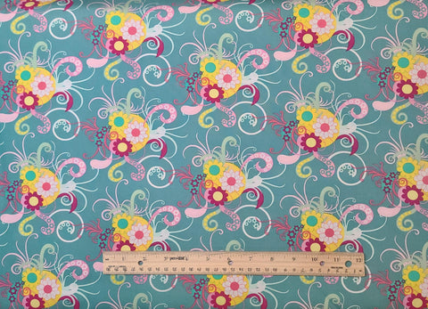Sugar Collection SU-907 Art Gallery Fabrics - Teal Fabric / Bright Yellow, Raspberry, Green, Pink Pattern