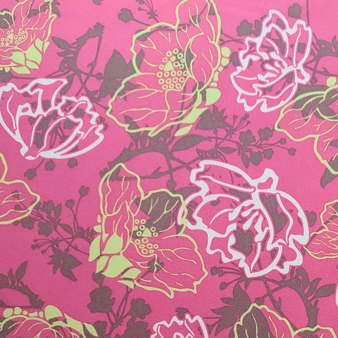 Paradise Collection PA-207 for Art Gallery Fabrics - Bright Pink Fabric / Lime Green, Avocado Green, White Flower Print