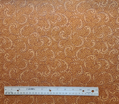 Toscana Texture 1687-39 by Benartex - Rust, Tan, Brown Filigree Scroll Patterned Fabric