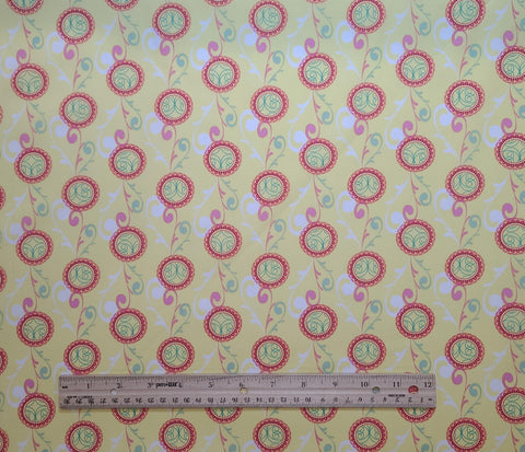 Sugar Collection SU-904 Fuzzy Bubbles Lime Art Gallery Fabrics - Yellow Fabric / Red, Pink, Green Medallion and Swirl Print