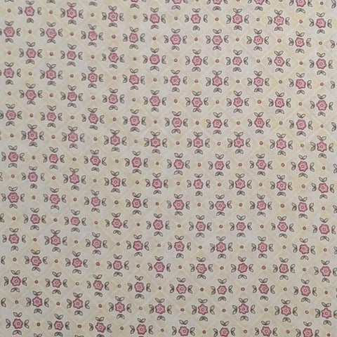Love Always 2005 #1967 Karla Dornacher for Springs Concord - Pale Yellow and White Diamond Pattern Fabric / Pink Flower Print