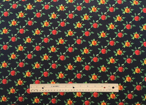 BTR-6046 Chris Himrichs for Blank Quilting 2010 - Black Fabric / Red, Gold, Green Apple Bias Stripe Print