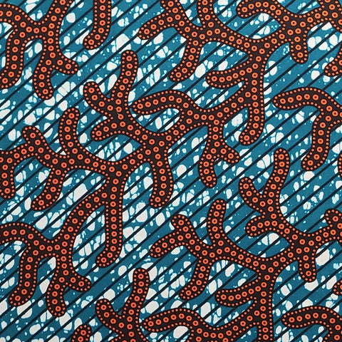 Guaranteed Dutch Wax VLISCO - 14/5912 - White, Teal, Orange, Black Fabric