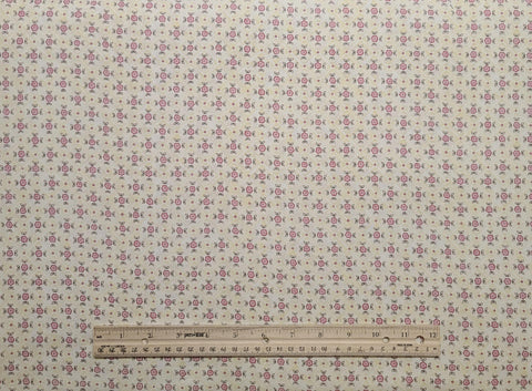 Love Always 2005 #1967 Karla Dornacher for Springs Concord - Pale Yellow and White Diamond Pattern Fabric / Pink Flower Print
