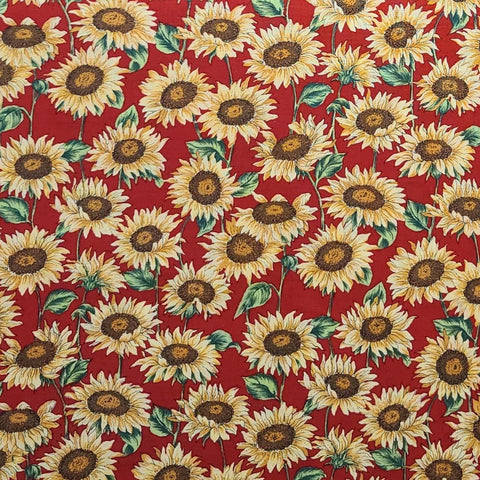 Les Jardins by Hoffman International Fabrics - Red Fabric / Packed Sunflower Print