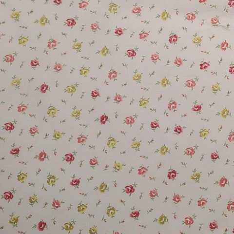 Morning Glory by Michelle Blackhurst 25911 - Soft White Fabric / Gold, White, Red, Coral Rose and Rosebud Print