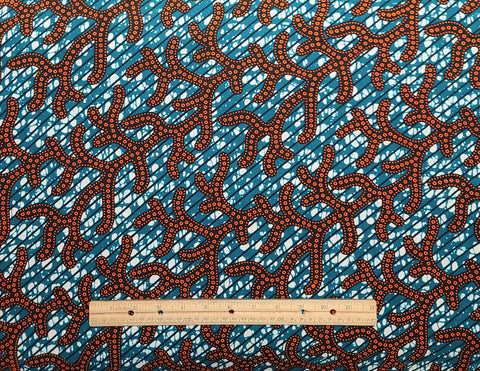 Guaranteed Dutch Wax VLISCO - 14/5912 - White, Teal, Orange, Black Fabric