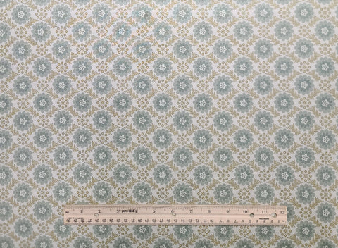 Silk Road Cassie 3411-44 Benartex - Soft White Fabric / Green, Gold Reproduction Style Flower Print