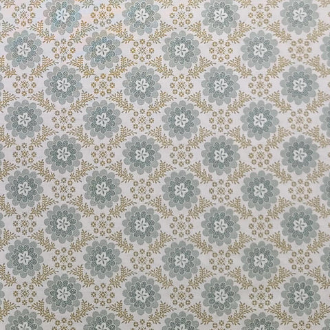Silk Road Cassie 3411-44 Benartex - Soft White Fabric / Green, Gold Reproduction Style Flower Print