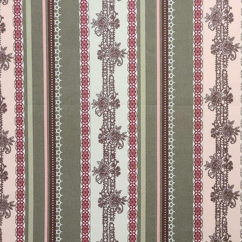 Dashing Roses Collection DR-303 for Art Gallery Fabrics - Cream, Pink, Burgundy, Olive Reproduction Style Floral Border Stripe Fabric