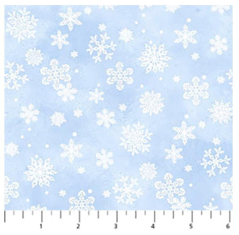 St. Nicholas by Liz Goodrick-Dillon for Northcott 28218-42 Light Blue Snowflakes 1 - Light Blue, White Tonal Fabric/White Snowflake Pattern