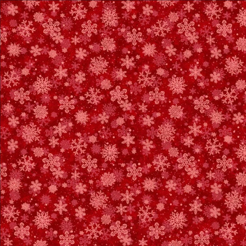 St. Nicholas by Liz Goodrick-Dillon for Northcott 28219-24 Red Snowflakes 2 - Dark Red Fabric / Red, Pink Snowflake Silhouette Print