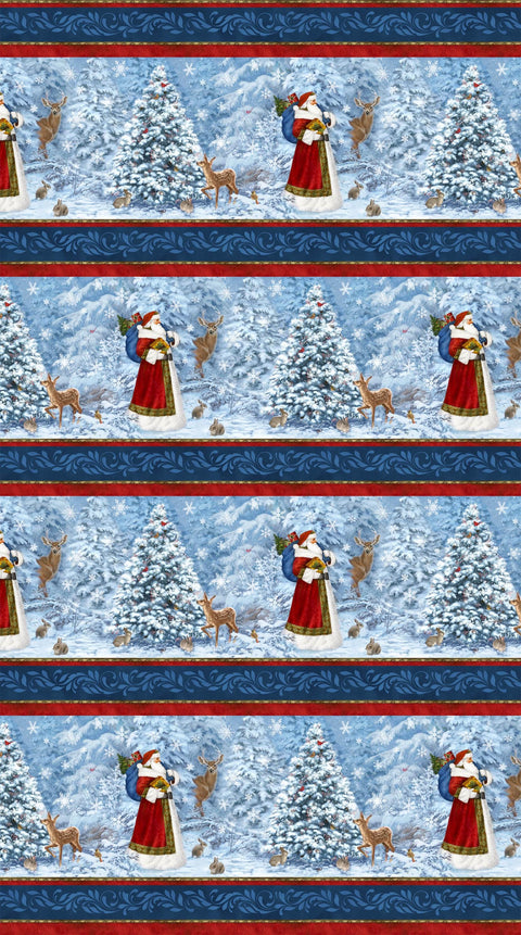 St. Nicholas by Liz Goodrick-Dillon for Northcott DP28213-48 Border Stripe - Dark Blue Multi