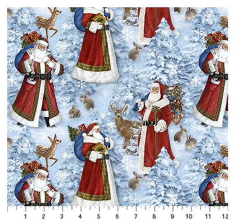 St. Nicholas by Liz Goodrick-Dillon for Northcott DP28214-44 Light Blue Multi Santas