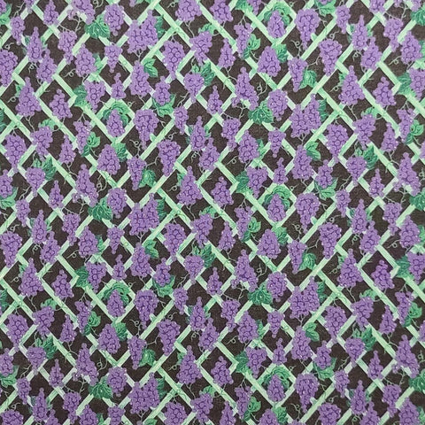 Fabric Traditions 1993 - Black Fabric / Mint Lattice Pattern / Grape Clusters