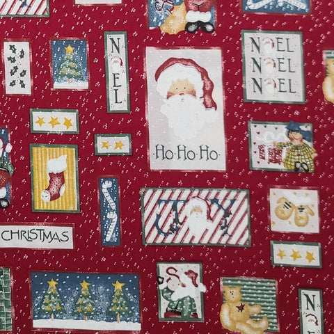 Past & Presents by Daisy Kingdom 1996 - Dark Red Fabric / White Dots, Christmas Blocks Print