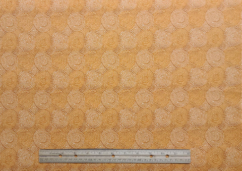 Gold, Butterscotch, White Medallion Print Fabric - Selvage to Selvage Print