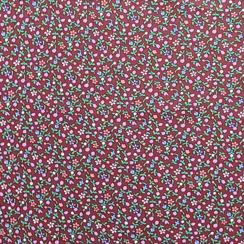 Cranberry Colored Fabric / Pink, Lavender, White Vintage Flower Print - Selvage to Selvage Print