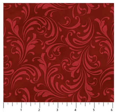 St. Nicholas by Liz Goodrick-Dillon for Northcott 28216-26 Dark Red Scroll - Dark Red Tonal Fabric / Red Scroll Print