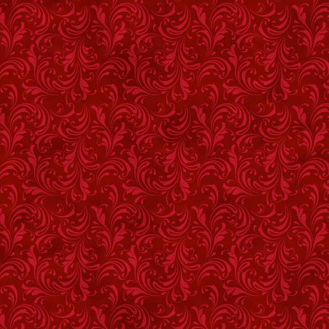 St. Nicholas by Liz Goodrick-Dillon for Northcott 28216-26 Dark Red Scroll - Dark Red Tonal Fabric / Red Scroll Print