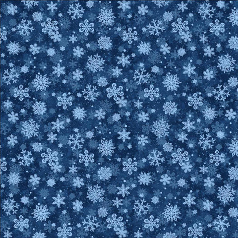 St. Nicholas by Liz Goodrick-Dillon for Northcott 28219-46 Blue Snowflakes 2 - Dark Blue Fabric / Blue, White Snowflake Silhouette Print
