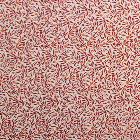 Pepper Cory for Telegraph Road Studio - White Fabric / Red, Coral Berry and Leaf Print