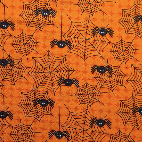 JoAnn Fabrics - Orange Fabric / Orange Diamond Background / Black Spider & Web / Orange Glitter