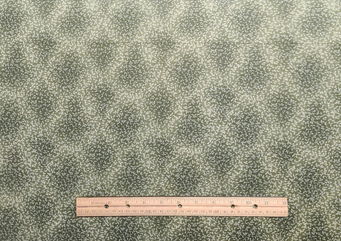 Beth Ann Bruske for David Textiles - Gray/Green Tonal Fabric / Gray Vine, White Leaf Print